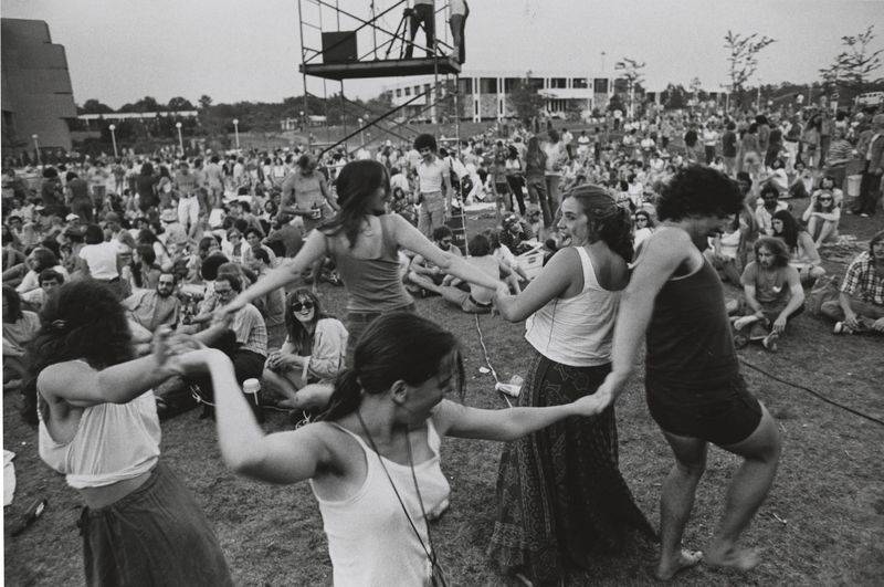 Students dancing on the lawn